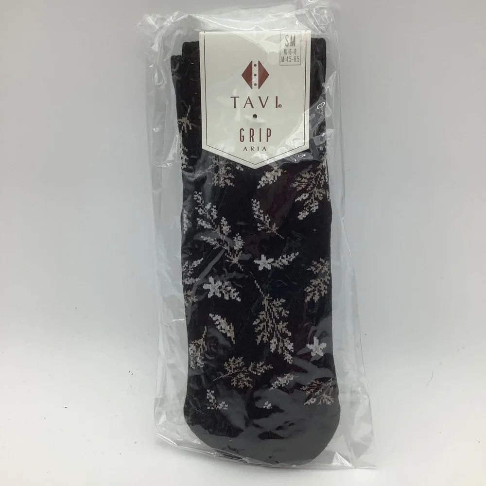 Tavi Aria Grip‎ Socks Ebony Floral Organic Cotton Non Slip Yoga Size Small New